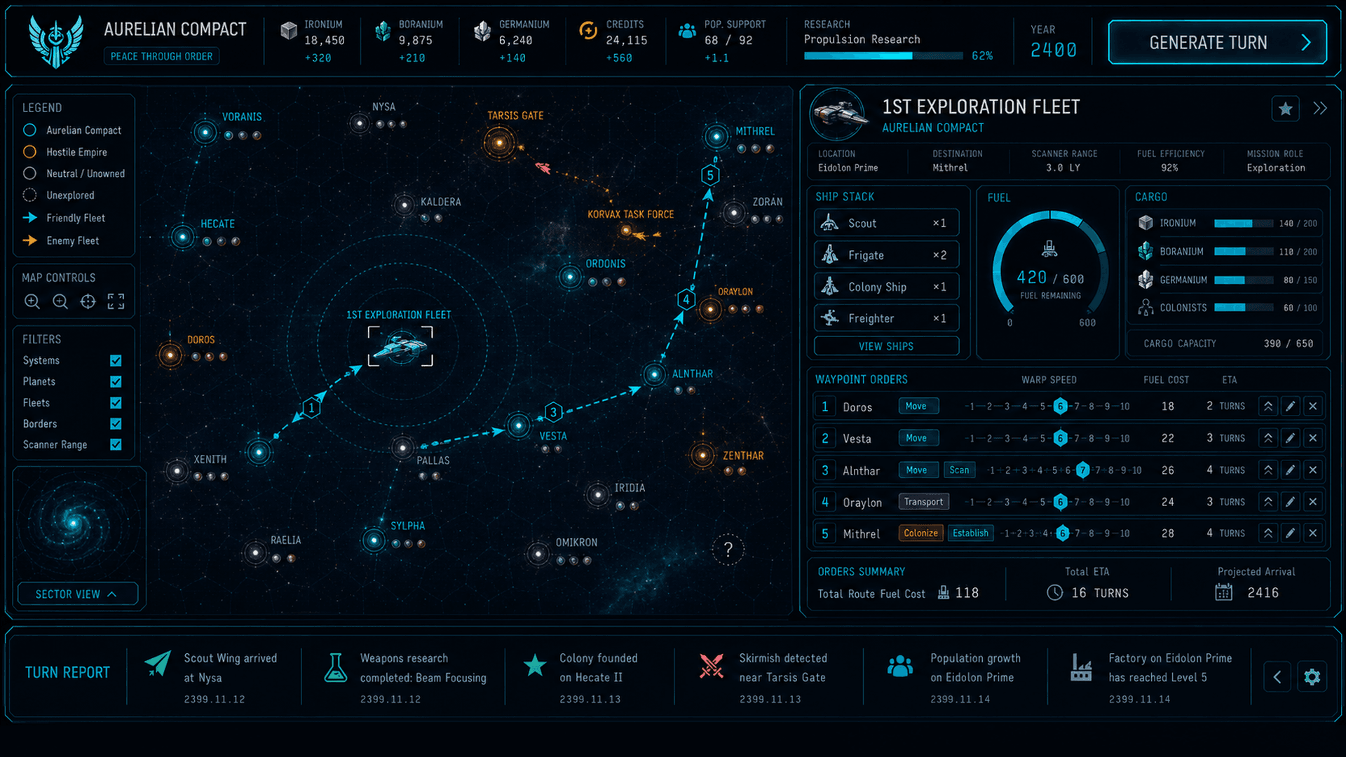 Wild Stars — Fleet Orders screen